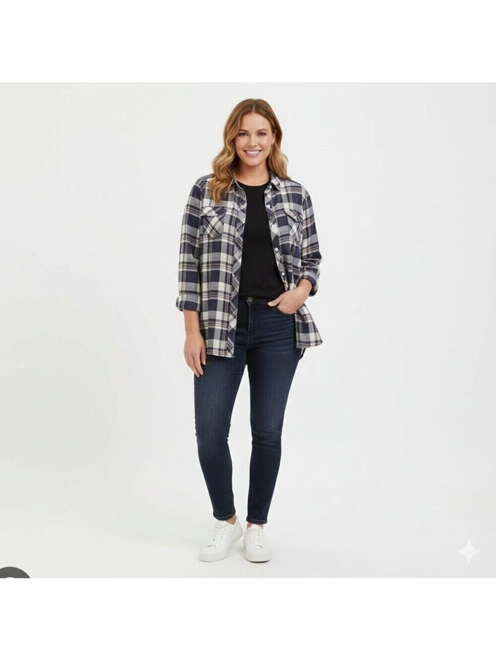 Torrid Plaid Shirt – Plus Size 00 – Navy & Light Pink